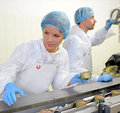 Food Service workers wearing PPE hairnet gloves apron